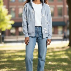 SO Light Blue Hoodie with White Floral Design